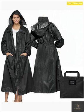 Long Raincoat Waterproof Packable Hooded Windbreaker Lightweight Adjustable